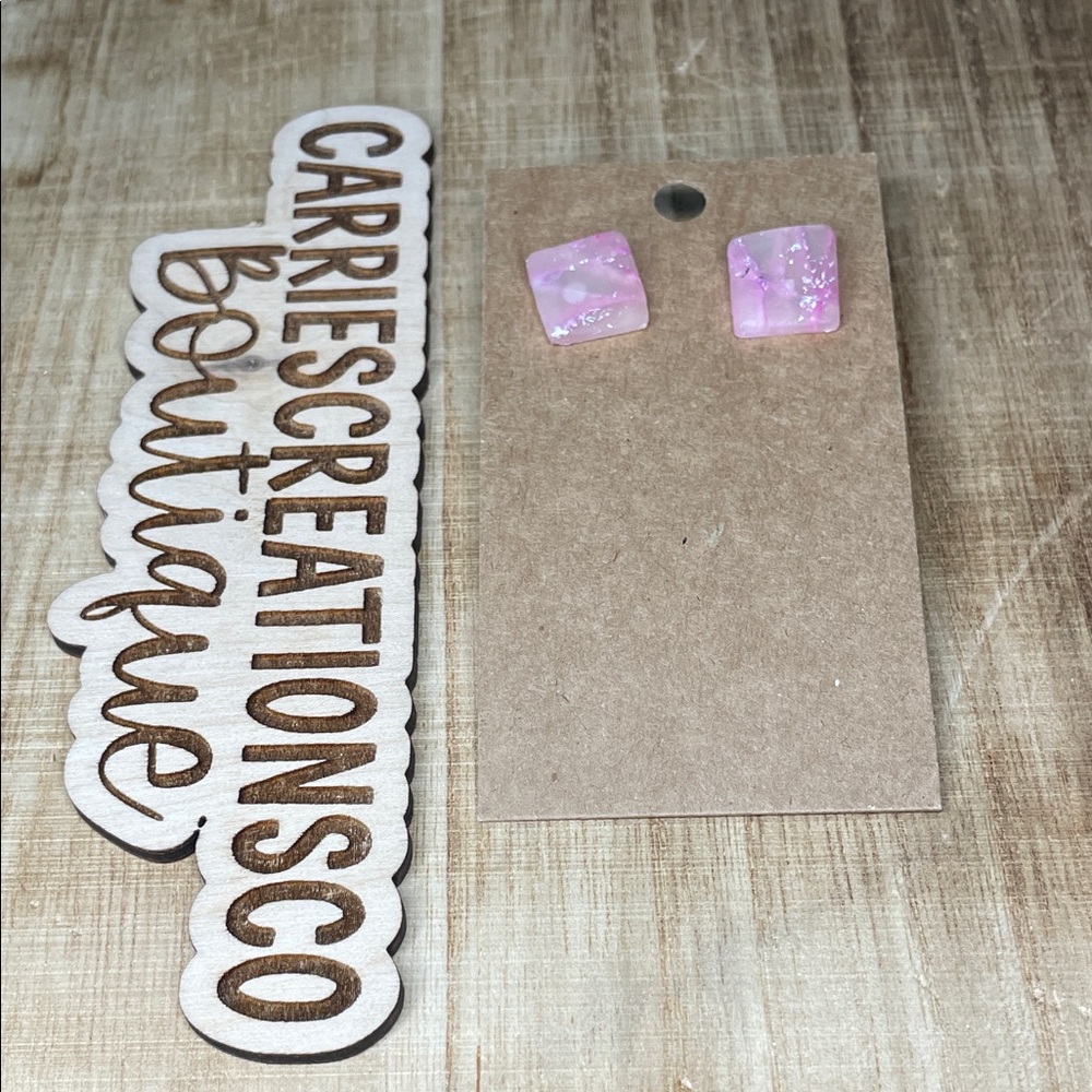 Pink Square Stud Earrings
